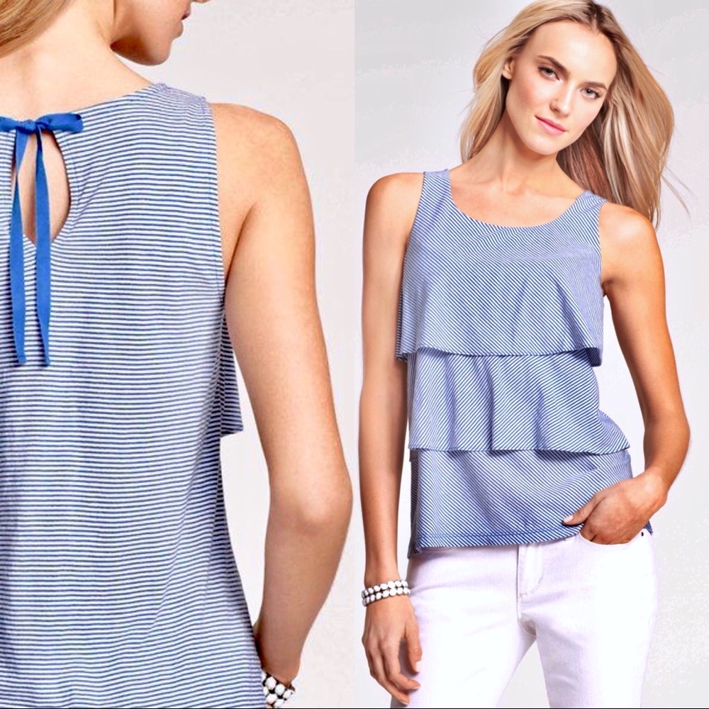 Ann Taylor tiered ruffle sleeveless stripe top M